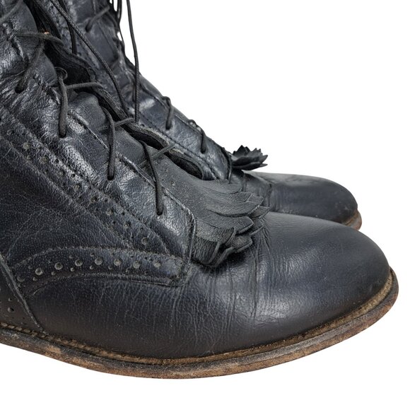 Justin Black Leather Kiltie Paddock Western Riding Boots Size 8.5 Cowboy Womens - Picture 13 of 13